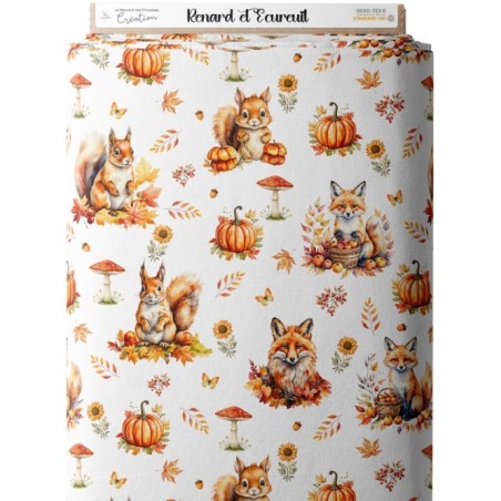 Tissu coton Renard et Ecureuil d'automne enfant Oeko-Tex® Mercerie des Princesses
