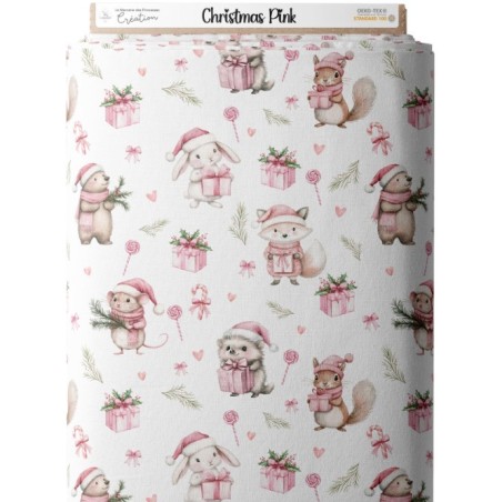 Tissu Christmas Pink motif animaux de la forêt enfant Oeko-Tex® Mercerie des Princesses