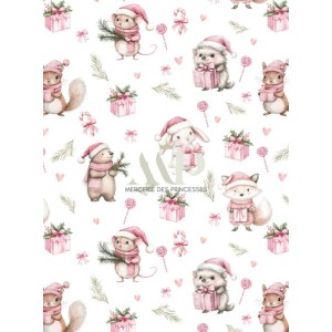  Tissu Christmas Pink motif animaux de la forêt enfant Oeko-Tex® Mercerie des Princesses