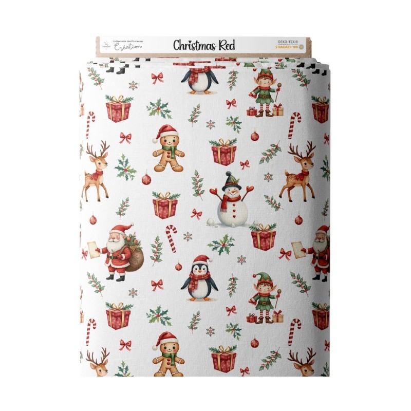 Tissu Christmas Red motif de noël enfant Oeko-Tex® Mercerie des Princesses
