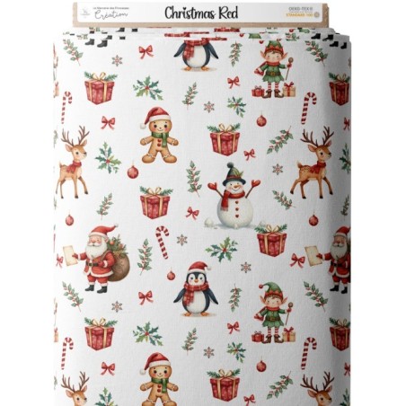 Tissu Christmas Red motif de noël enfant Oeko-Tex® Mercerie des Princesses