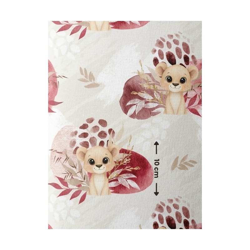 Tissu lionceau bordeaux – Motif aquarelle savane – Tissu coton Oeko-Tex bébé et enfant Mercerie des Princesses