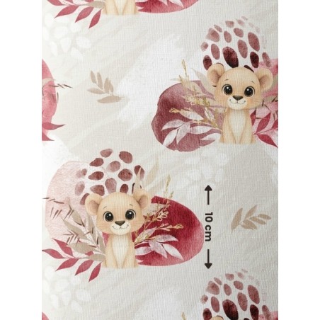 Tissu lionceau bordeaux – Motif aquarelle savane – Tissu coton Oeko-Tex bébé et enfant Mercerie des Princesses