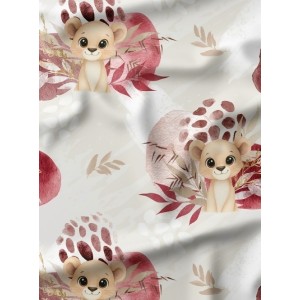  Tissu lionceau bordeaux – Motif aquarelle savane – Tissu coton Oeko-Tex bébé et enfant Mercerie des Princesses