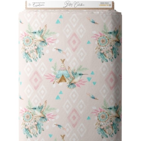 Tissu Petit Colibri Boho– Motif Aquarelle Colibri – Tissu coton Oeko-Tex bébé et enfant Mercerie des Princesses