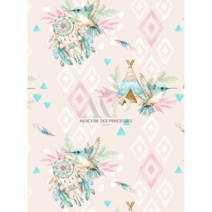  Tissu Petit Colibri Boho– Motif Aquarelle Colibri – Tissu coton Oeko-Tex bébé et enfant Mercerie des Princesses