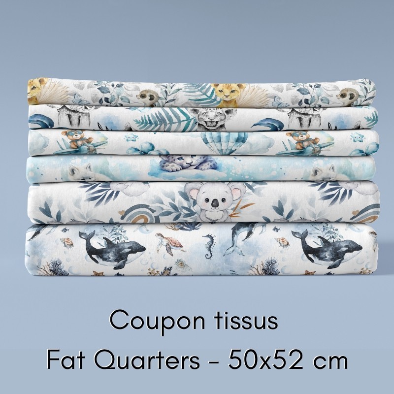 Coupons de tissu Bleus Fat Quarters Coton Oeko-Tex