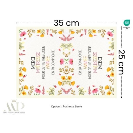 Kit création couture Pochette & Lingettes “Merci Maîtresse” Fleurs Colorées – Oeko-Tex idée cadeau fin d’année scolaire Mercerie